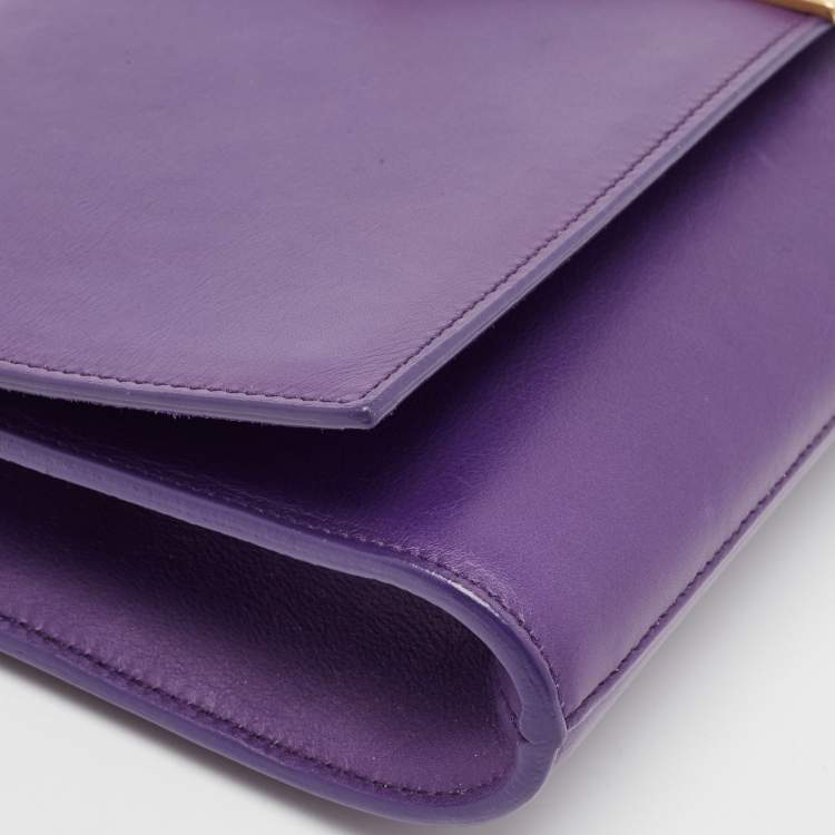 Pre Owned Saint Laurent Purple Leather Y-Ligne Clutch
