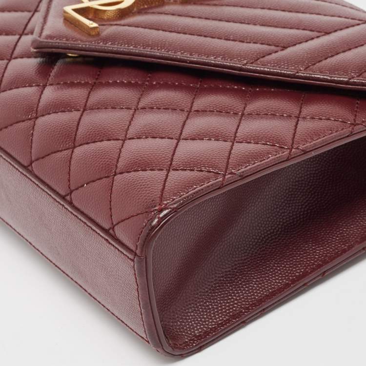 Pre Owned Saint Laurent Burgundy Mix Matelasse Leather Medium Envelope Chain Bag