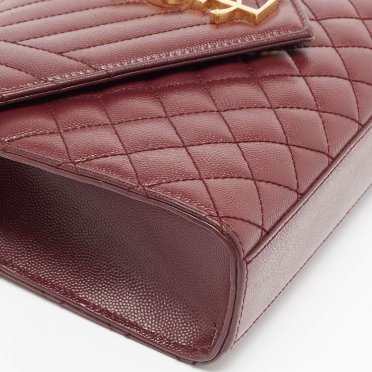 Pre Owned Saint Laurent Burgundy Mix Matelasse Leather Medium Envelope Chain Bag