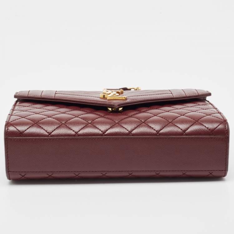 Pre Owned Saint Laurent Burgundy Mix Matelasse Leather Medium Envelope Chain Bag