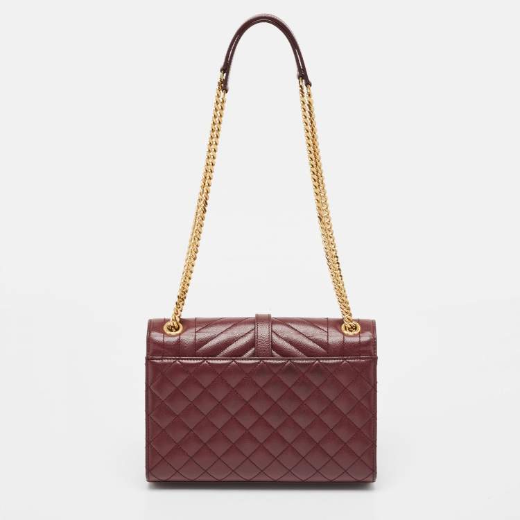 Pre Owned Saint Laurent Burgundy Mix Matelasse Leather Medium Envelope Chain Bag