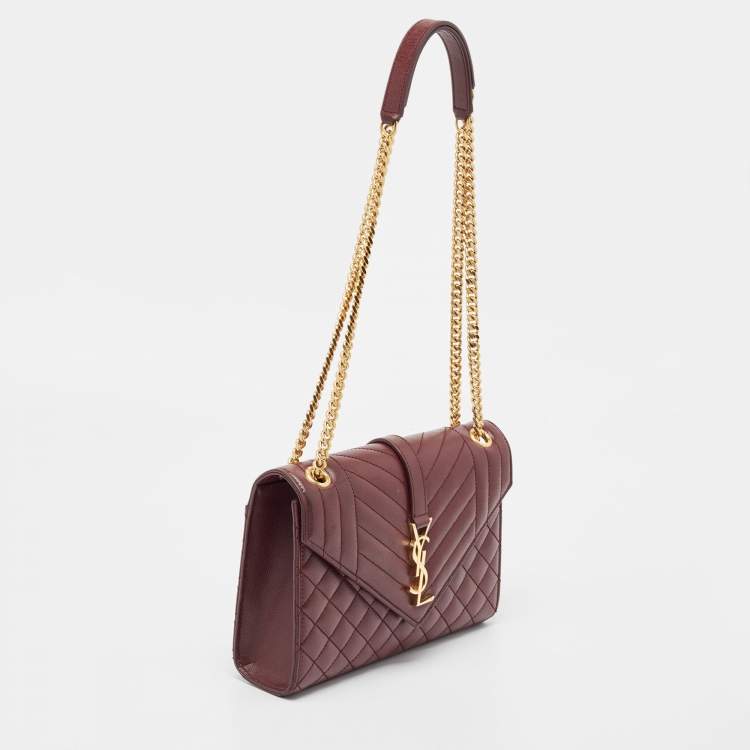 Pre Owned Saint Laurent Burgundy Mix Matelasse Leather Medium Envelope Chain Bag