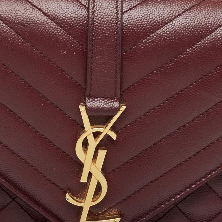 Pre Owned Saint Laurent Burgundy Mix Matelasse Leather Medium Envelope Chain Bag