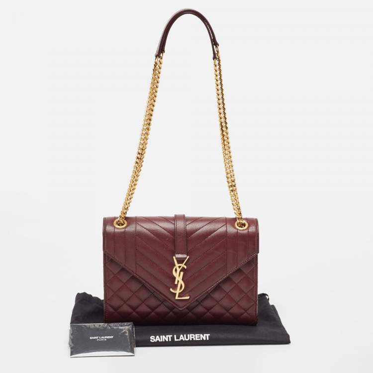 Pre Owned Saint Laurent Burgundy Mix Matelasse Leather Medium Envelope Chain Bag