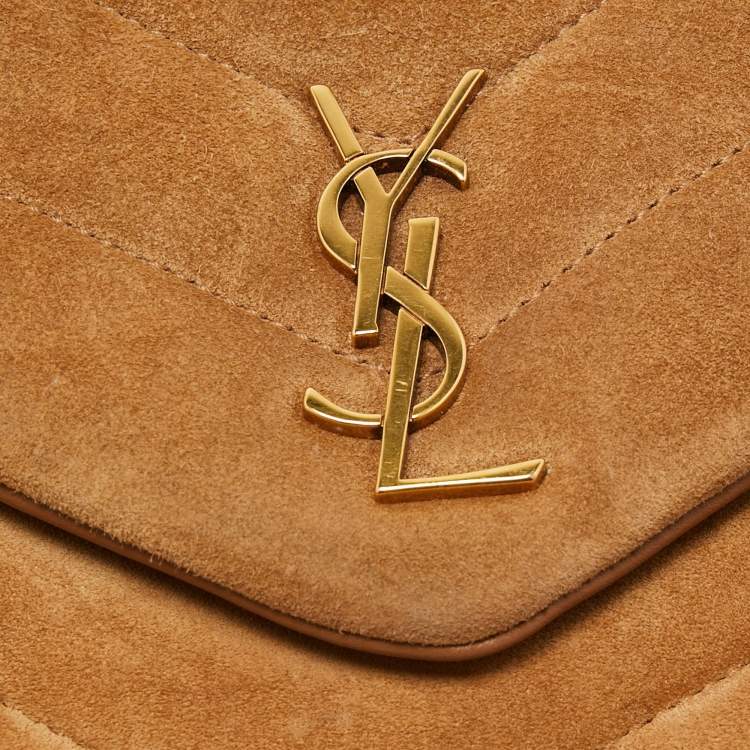 Pre Owned Saint Laurent Brown Quilted Suede Loulou Toy Shoulder Bag