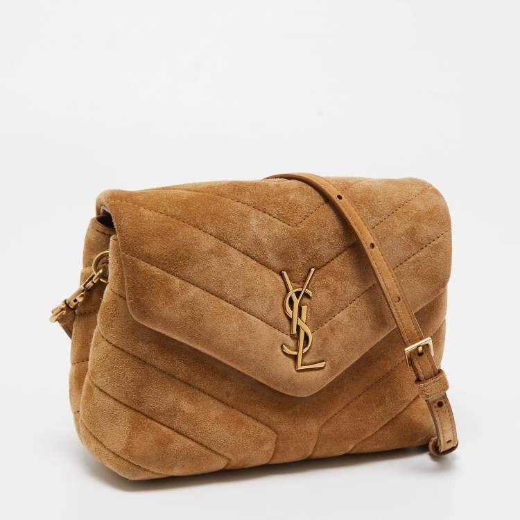 Pre Owned Saint Laurent Brown Quilted Suede Loulou Toy Shoulder Bag