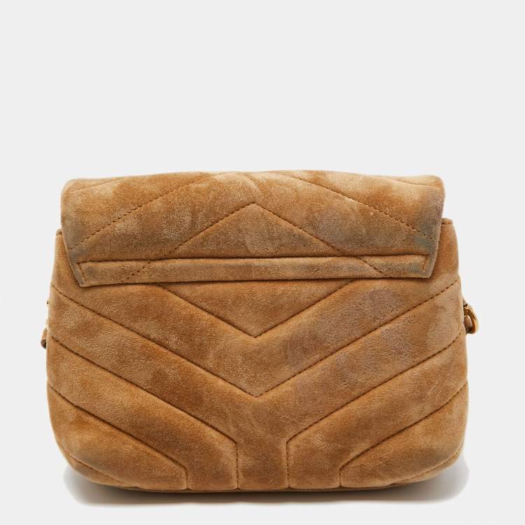 Pre Owned Saint Laurent Brown Quilted Suede Loulou Toy Shoulder Bag