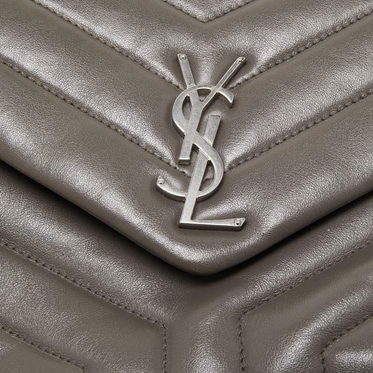 Pre Owned Saint Laurent Dark Grey Quilted Leather Small Loulou Shoulder Bag