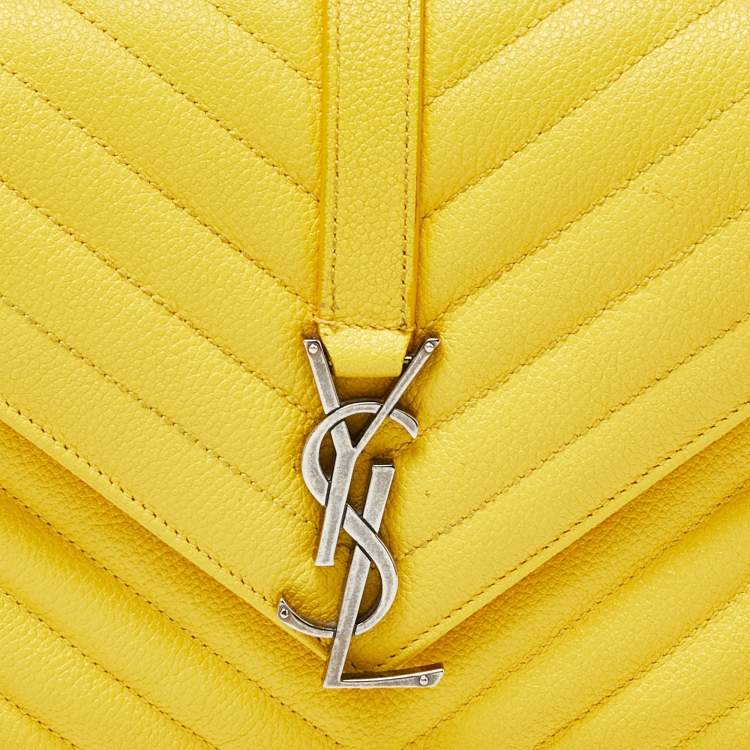 Pre Owned Saint Laurent Yellow Matelasse Leather Medium College Flap Bag