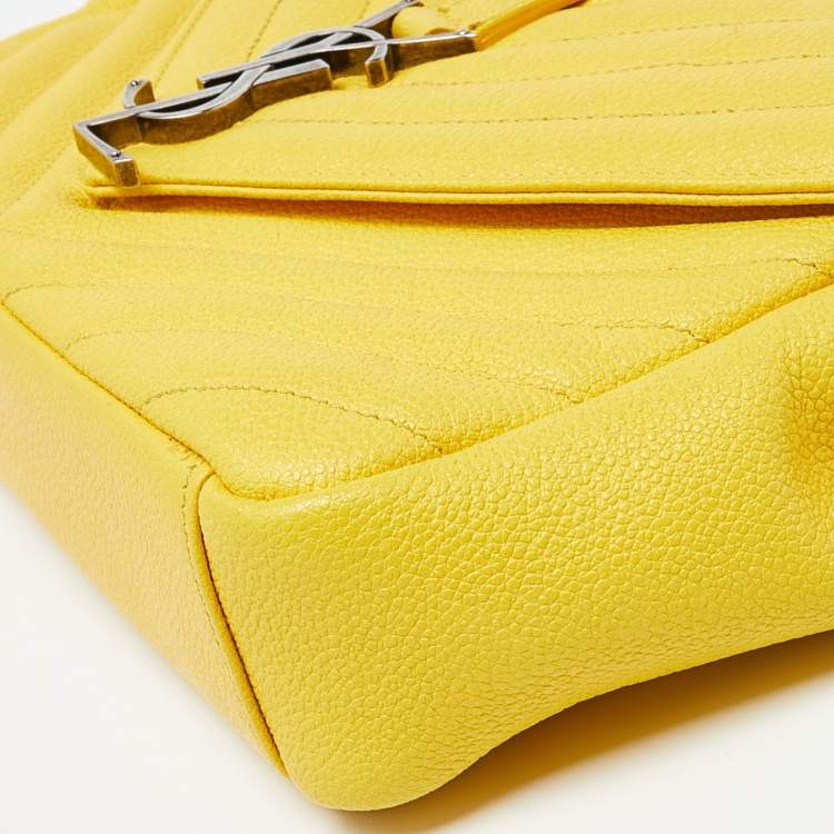 Pre Owned Saint Laurent Yellow Matelasse Leather Medium College Flap Bag