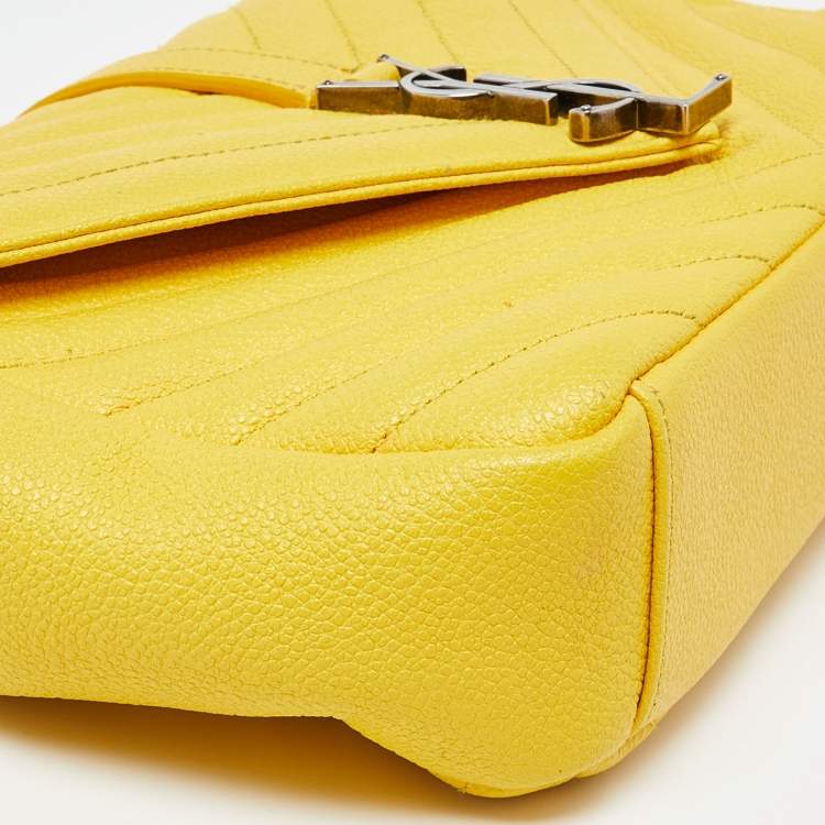 Pre Owned Saint Laurent Yellow Matelasse Leather Medium College Flap Bag