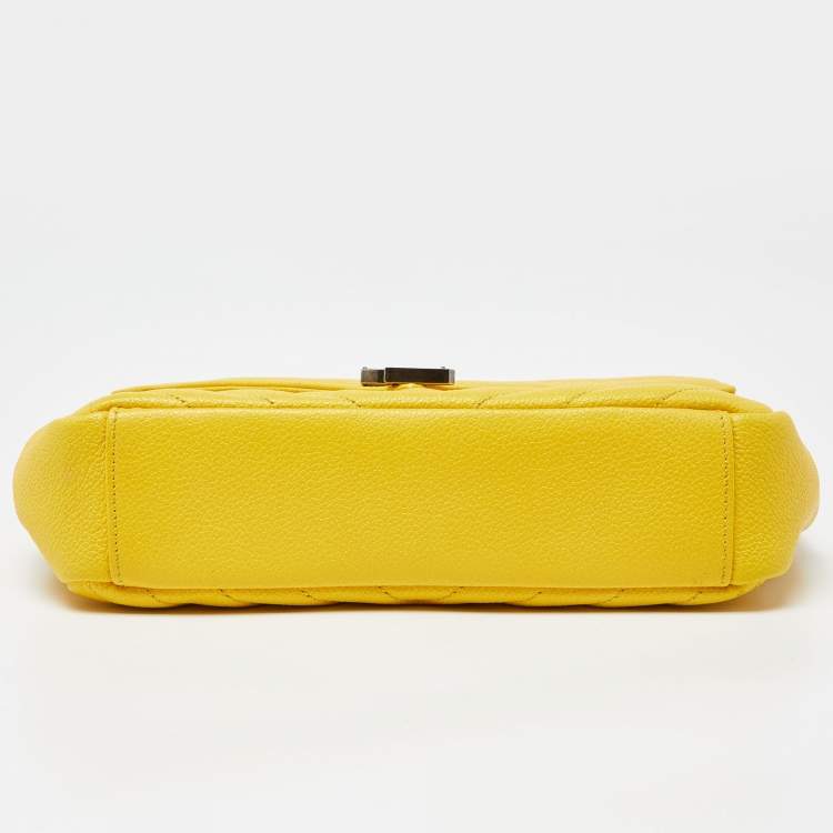 Pre Owned Saint Laurent Yellow Matelasse Leather Medium College Flap Bag