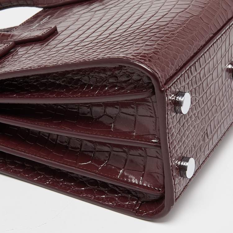 Pre Owned Saint Laurent Burgundy Croc Embossed Leather Nano Classic Sac De Jour Tote