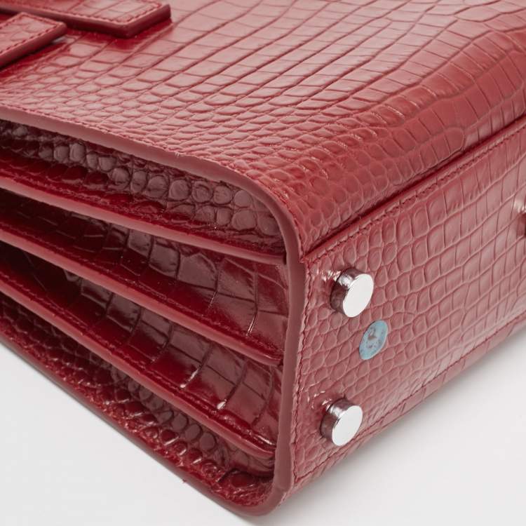 Pre Owned Saint Laurent Red Croc Embossed Leather Nano Classic Sac De Jour Tote