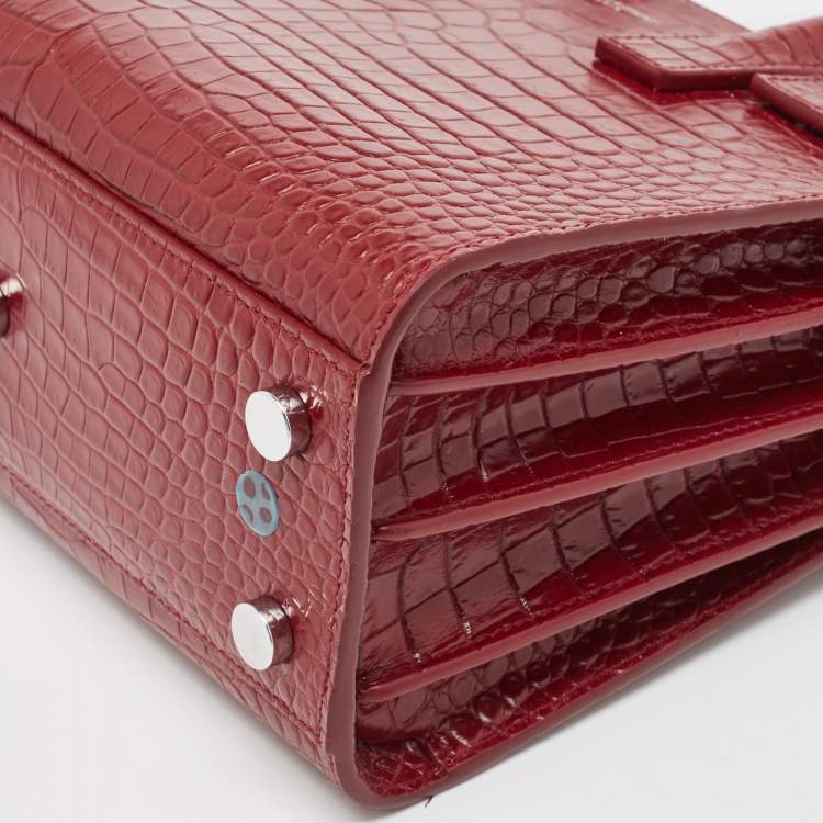 Pre Owned Saint Laurent Red Croc Embossed Leather Nano Classic Sac De Jour Tote