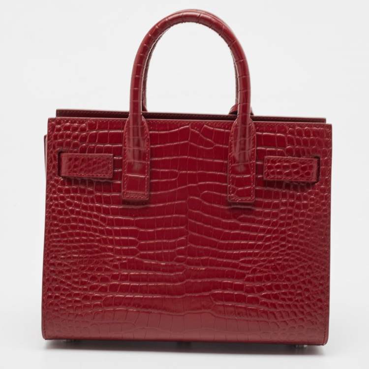 Pre Owned Saint Laurent Red Croc Embossed Leather Nano Classic Sac De Jour Tote