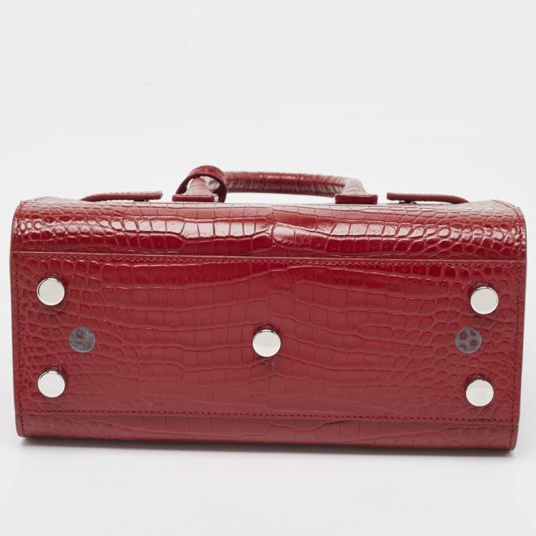 Pre Owned Saint Laurent Red Croc Embossed Leather Nano Classic Sac De Jour Tote