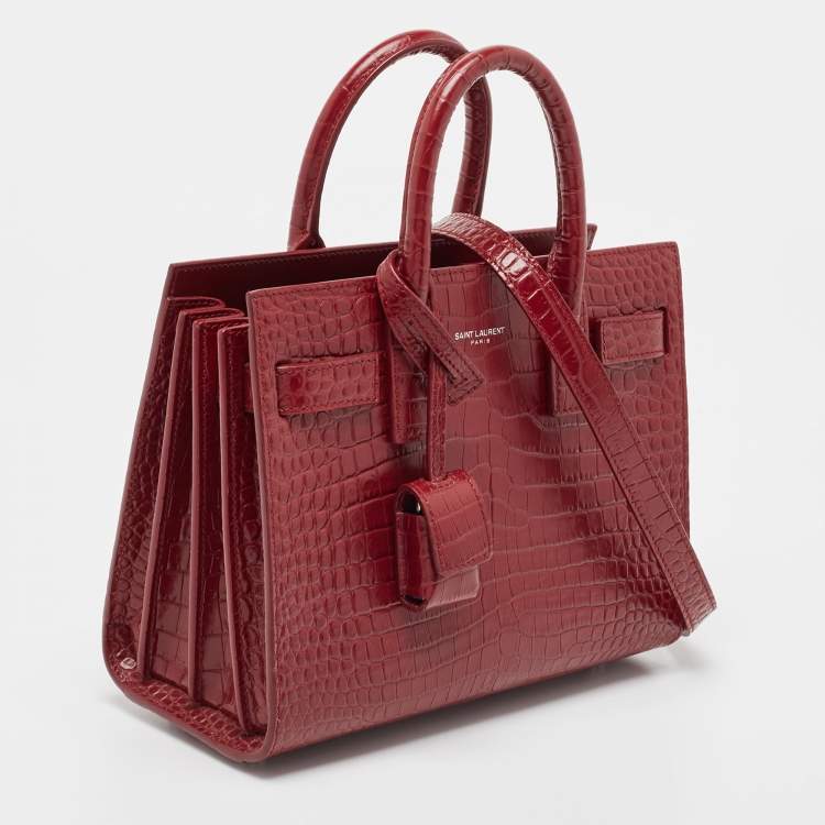 Pre Owned Saint Laurent Red Croc Embossed Leather Nano Classic Sac De Jour Tote