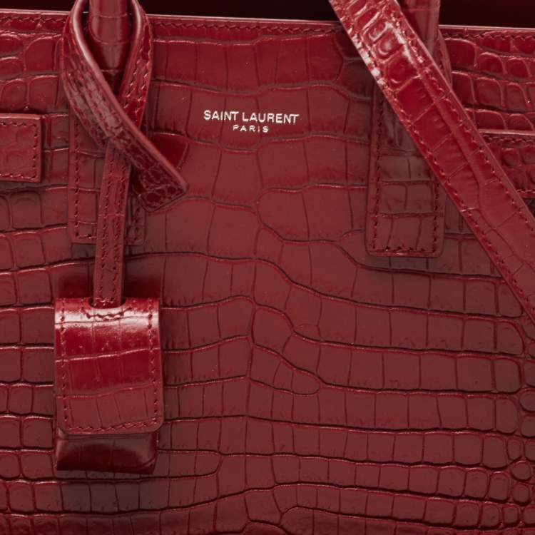 Pre Owned Saint Laurent Red Croc Embossed Leather Nano Classic Sac De Jour Tote