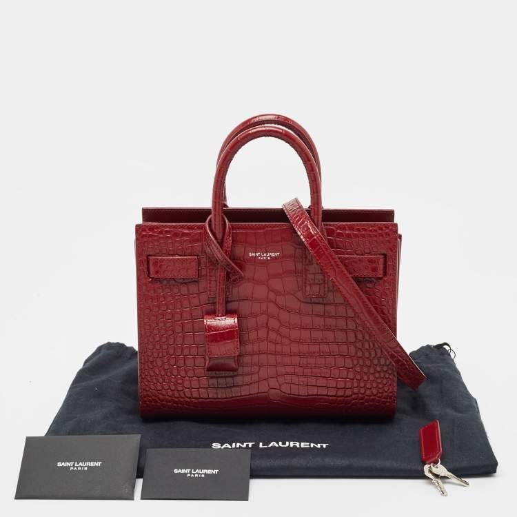 Pre Owned Saint Laurent Red Croc Embossed Leather Nano Classic Sac De Jour Tote