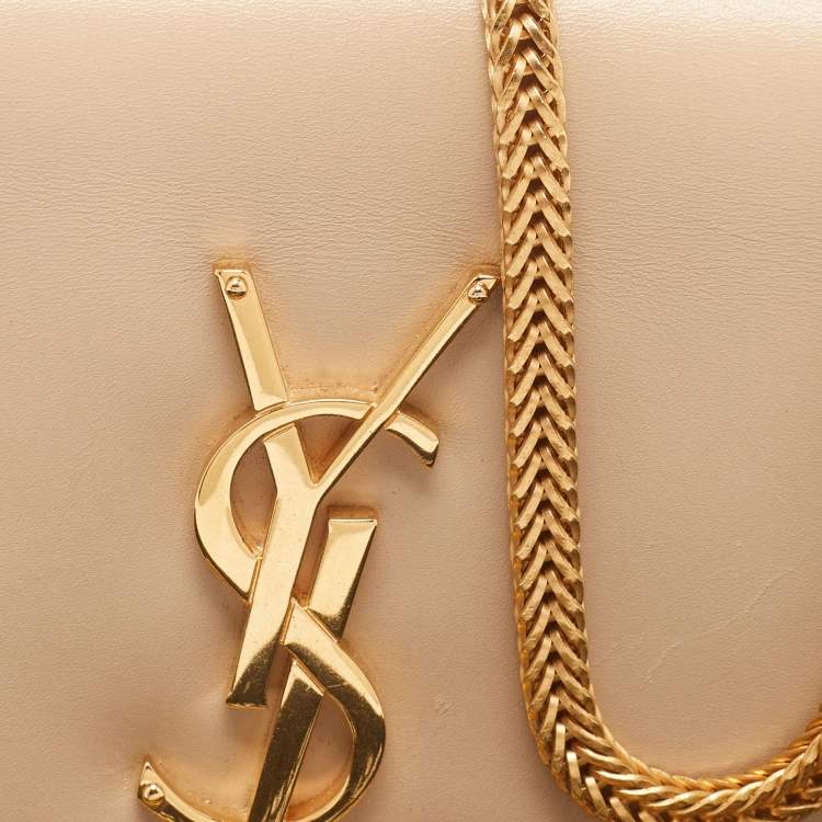 Pre Owned Saint Laurent Beige Leather Kate Tassel Flap Chain Crossbody Bag