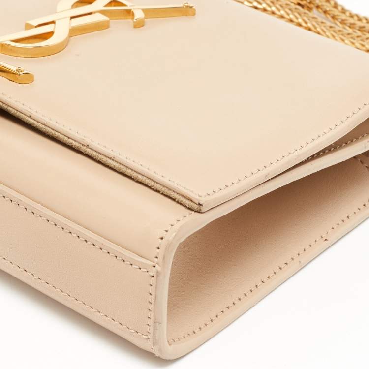Pre Owned Saint Laurent Beige Leather Kate Tassel Flap Chain Crossbody Bag