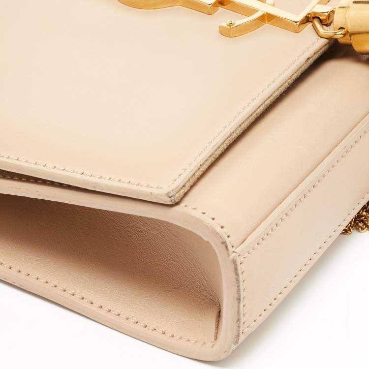 Pre Owned Saint Laurent Beige Leather Kate Tassel Flap Chain Crossbody Bag