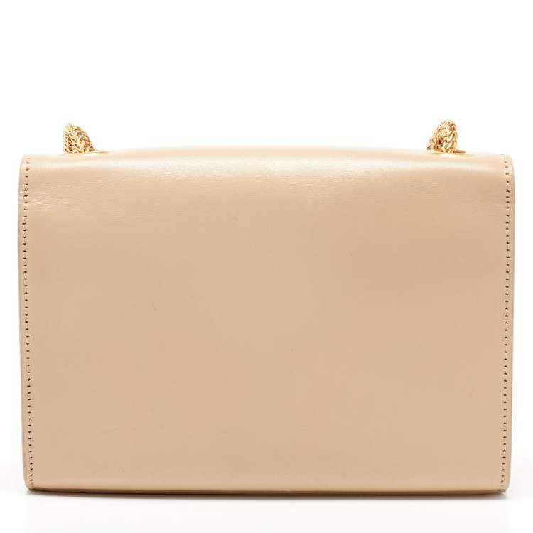 Pre Owned Saint Laurent Beige Leather Kate Tassel Flap Chain Crossbody Bag