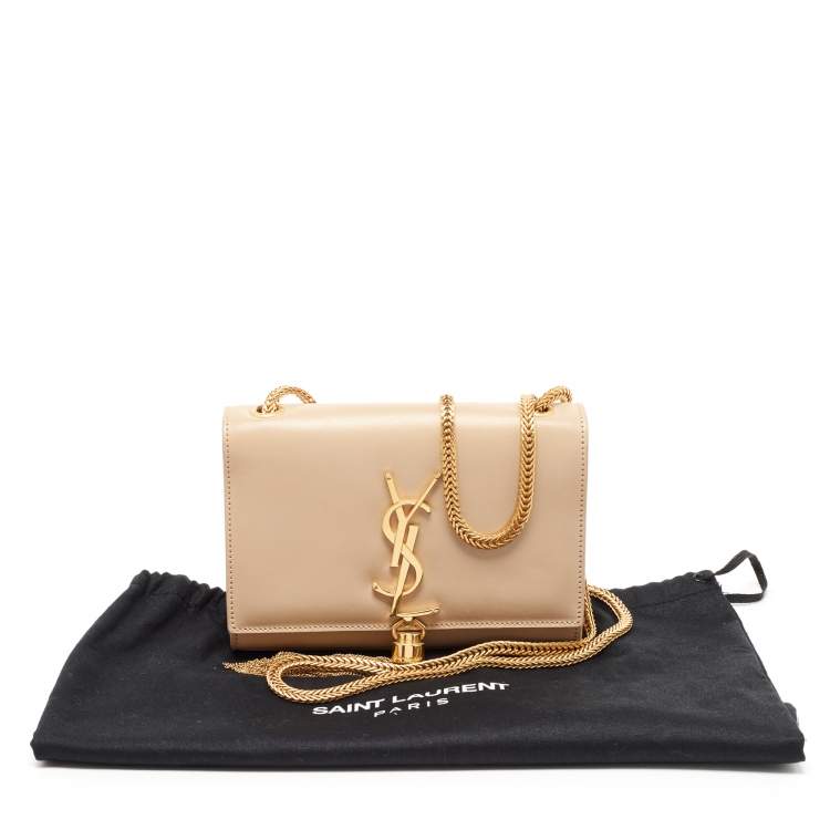 Pre Owned Saint Laurent Beige Leather Kate Tassel Flap Chain Crossbody Bag