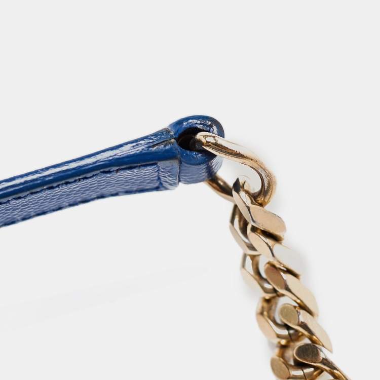 Pre Owned Saint Laurent Blue Matelassé Leather Large Monogram Envelope Shoulder Bag
