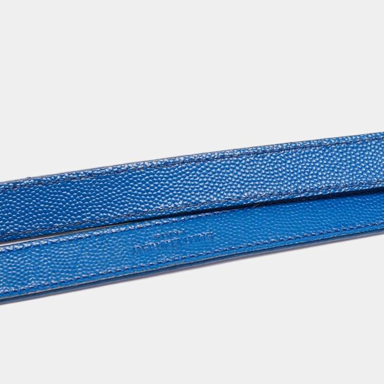 Pre Owned Saint Laurent Blue Matelassé Leather Large Monogram Envelope Shoulder Bag