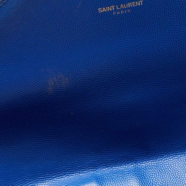 Pre Owned Saint Laurent Blue Matelassé Leather Large Monogram Envelope Shoulder Bag