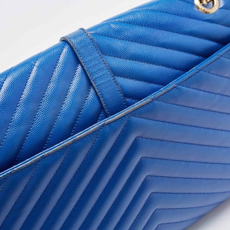 Pre Owned Saint Laurent Blue Matelassé Leather Large Monogram Envelope Shoulder Bag