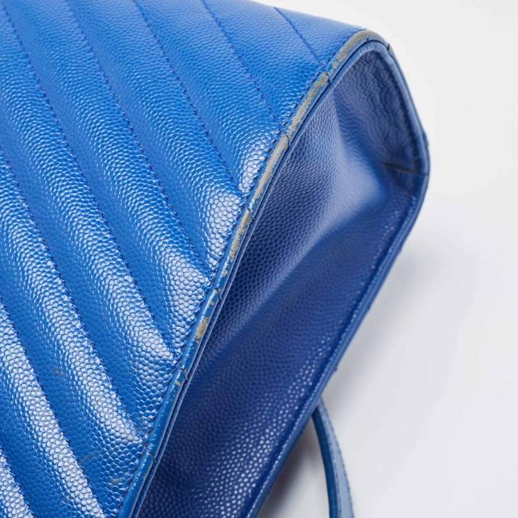Pre Owned Saint Laurent Blue Matelassé Leather Large Monogram Envelope Shoulder Bag
