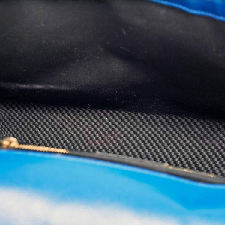 Pre Owned Saint Laurent Blue Matelassé Leather Large Monogram Envelope Shoulder Bag