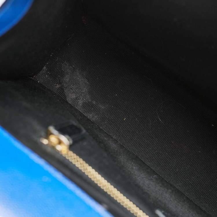 Pre Owned Saint Laurent Blue Matelassé Leather Large Monogram Envelope Shoulder Bag