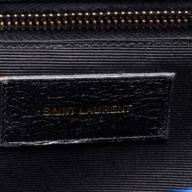 Pre Owned Saint Laurent Blue Matelassé Leather Large Monogram Envelope Shoulder Bag