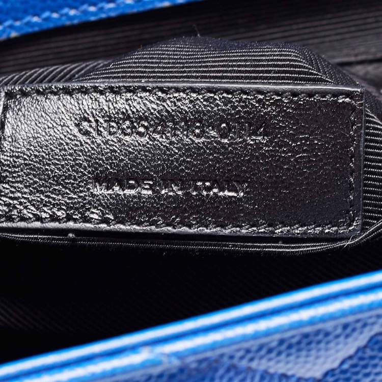 Pre Owned Saint Laurent Blue Matelassé Leather Large Monogram Envelope Shoulder Bag