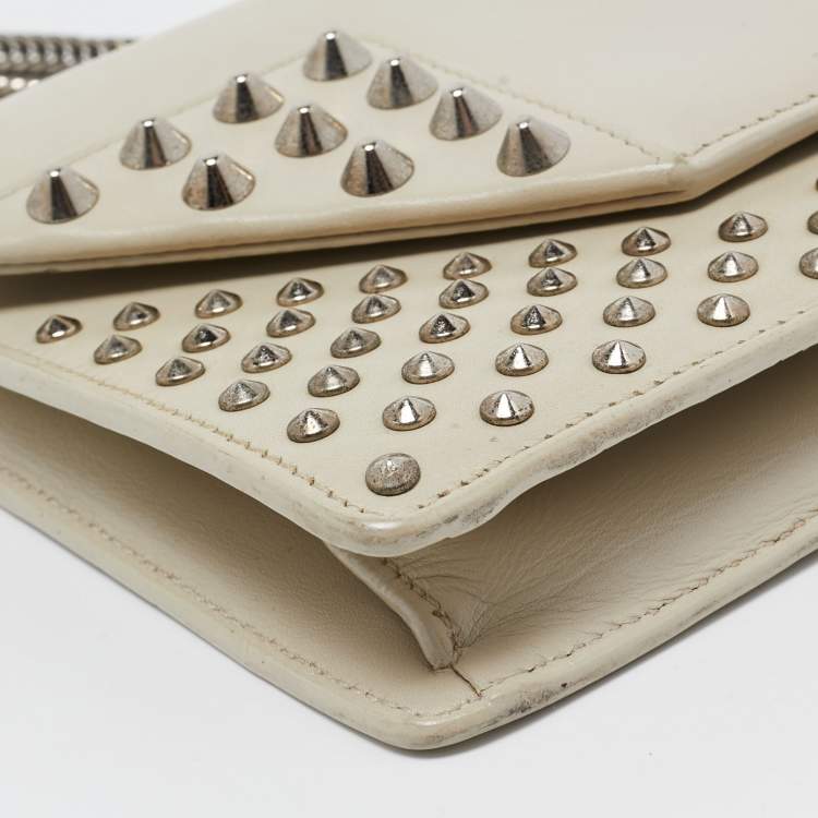 Pre Owned Saint Laurent Cream Leather Studded Betty Shoulder Bag