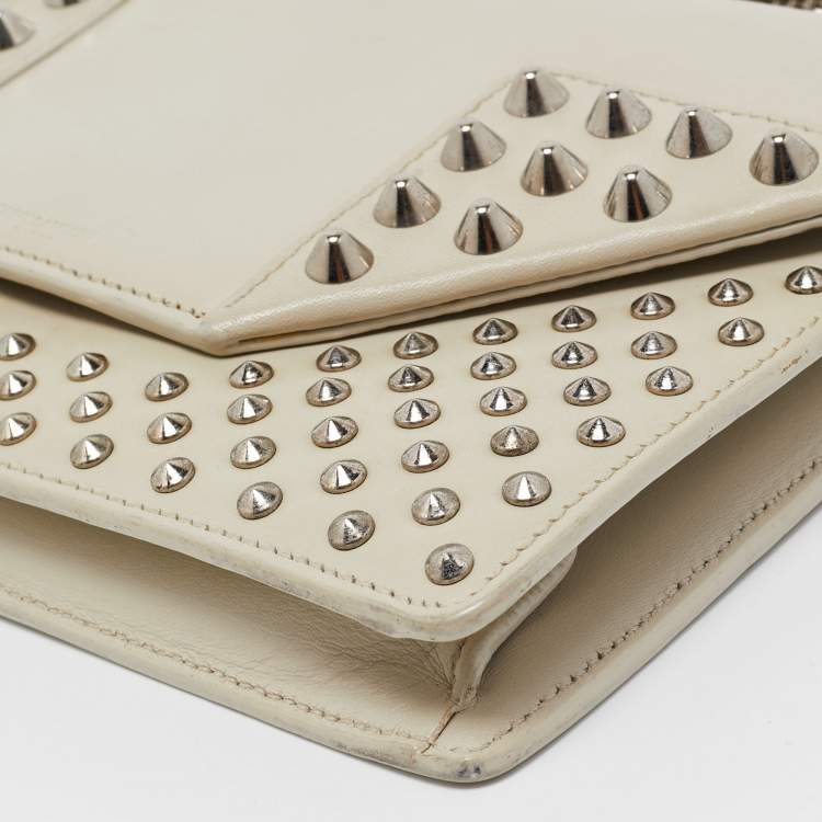 Pre Owned Saint Laurent Cream Leather Studded Betty Shoulder Bag