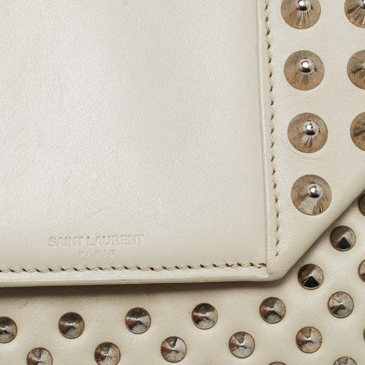 Pre Owned Saint Laurent Cream Leather Studded Betty Shoulder Bag