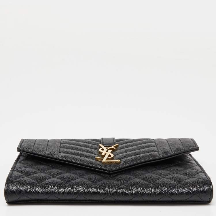 Pre Owned Saint Laurent Black Mix Quilt Leather Monogram Wristlet Pouch