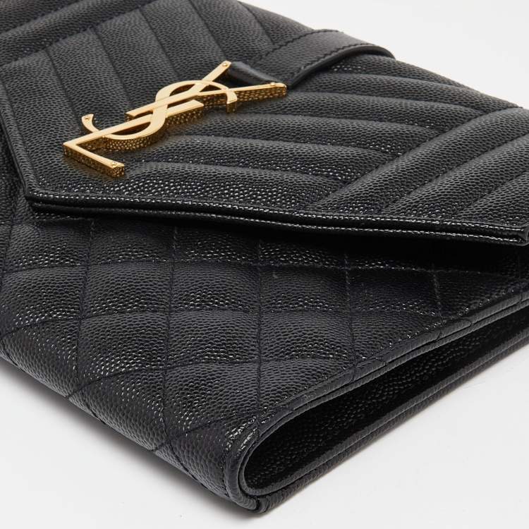 Pre Owned Saint Laurent Black Mix Quilt Leather Monogram Wristlet Pouch