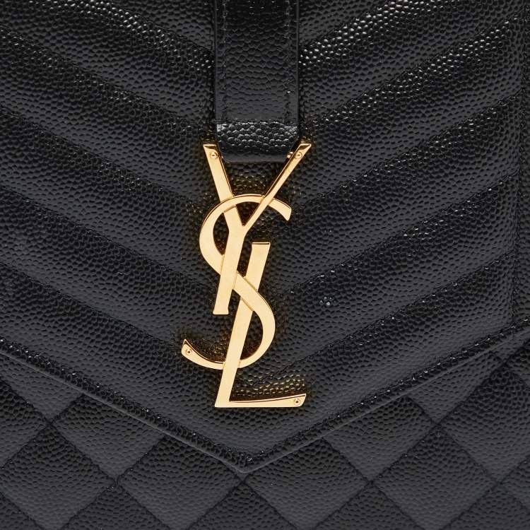 Pre Owned Saint Laurent Black Mix Quilt Leather Monogram Wristlet Pouch