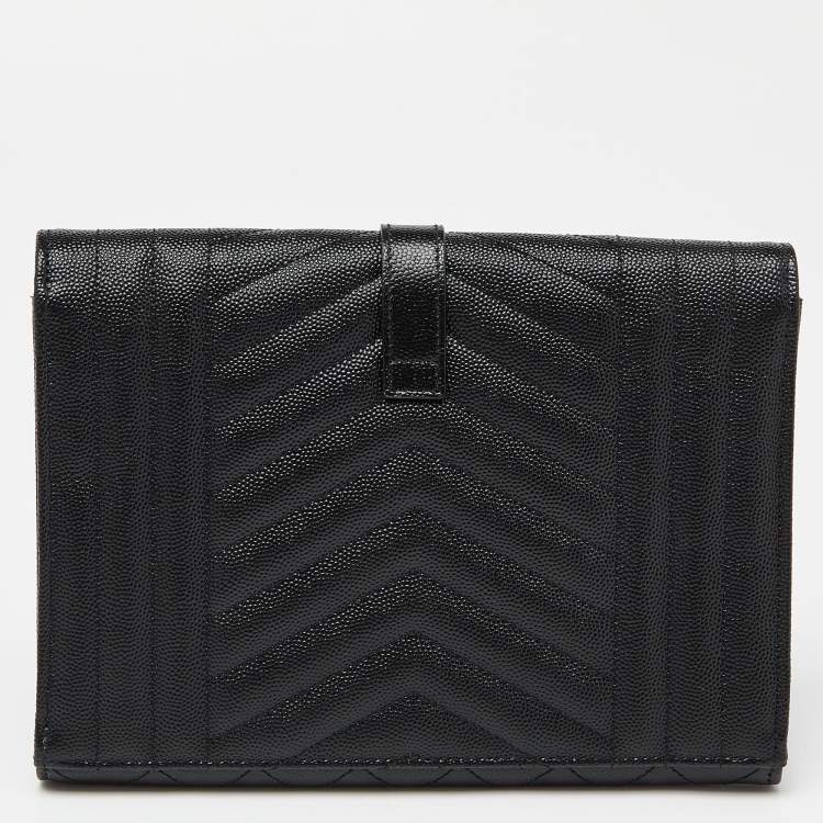 Pre Owned Saint Laurent Black Mix Quilt Leather Monogram Wristlet Pouch
