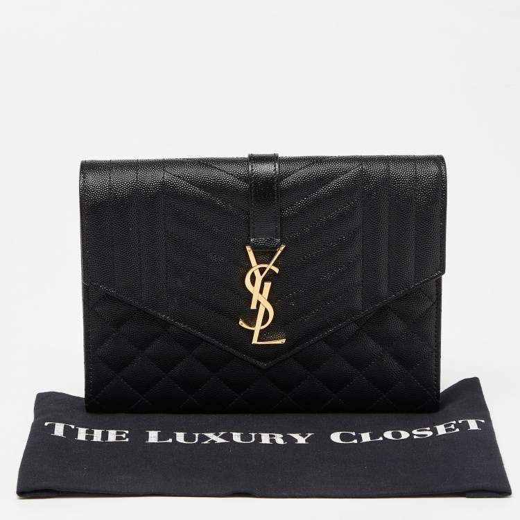 Pre Owned Saint Laurent Black Mix Quilt Leather Monogram Wristlet Pouch