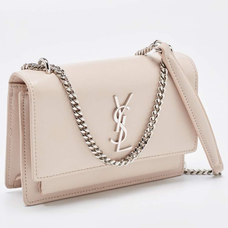 Pre Owned Saint Laurent Light Pink Leather Sunset Wallet On Chain