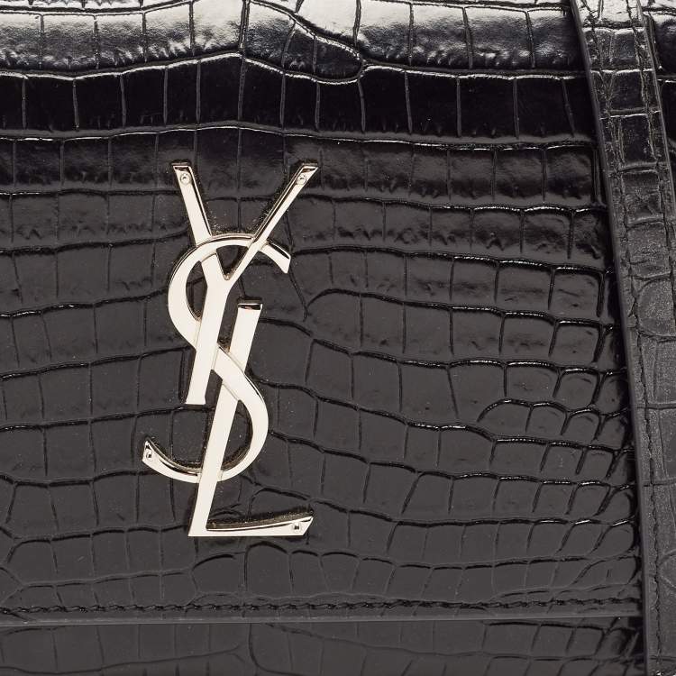 Pre Owned Saint Laurent Black Croc Embossed Leather Sunset Chain Wallet Bag