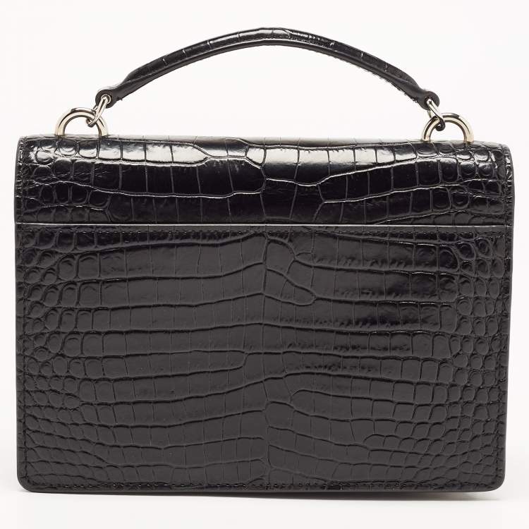 Pre Owned Saint Laurent Black Croc Embossed Leather Sunset Chain Wallet Bag