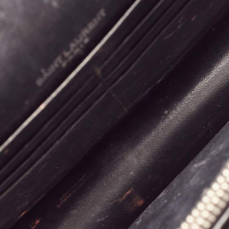 Pre Owned Saint Laurent Black Croc Embossed Leather Sunset Chain Wallet Bag
